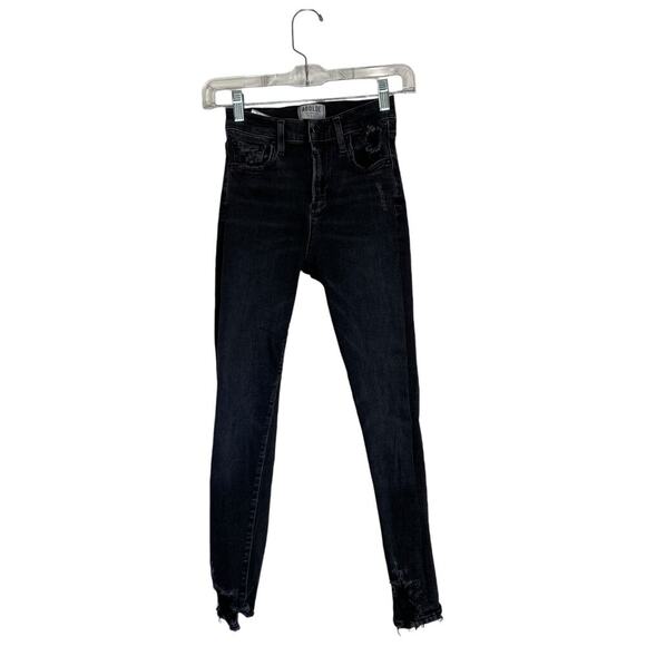 AGOLDE Sophie High Rise Skinny Crop Black Jeans Temple Distressed Hems Size 24 - Picture 2 of 10